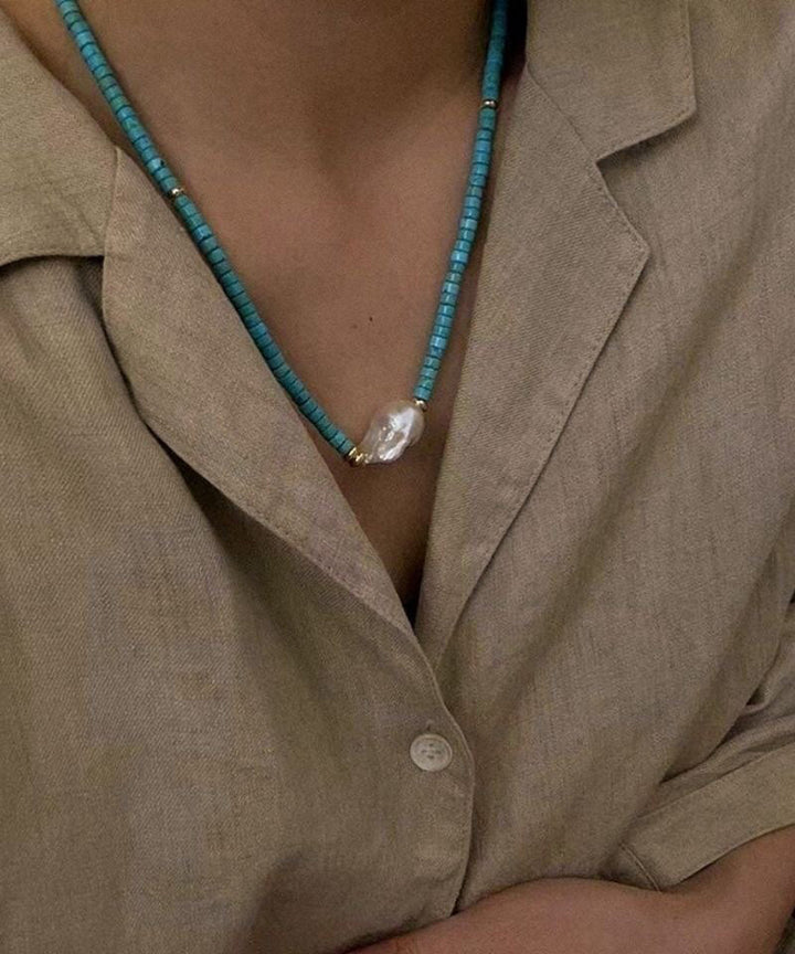 Natural Pearl Turquoise Necklace