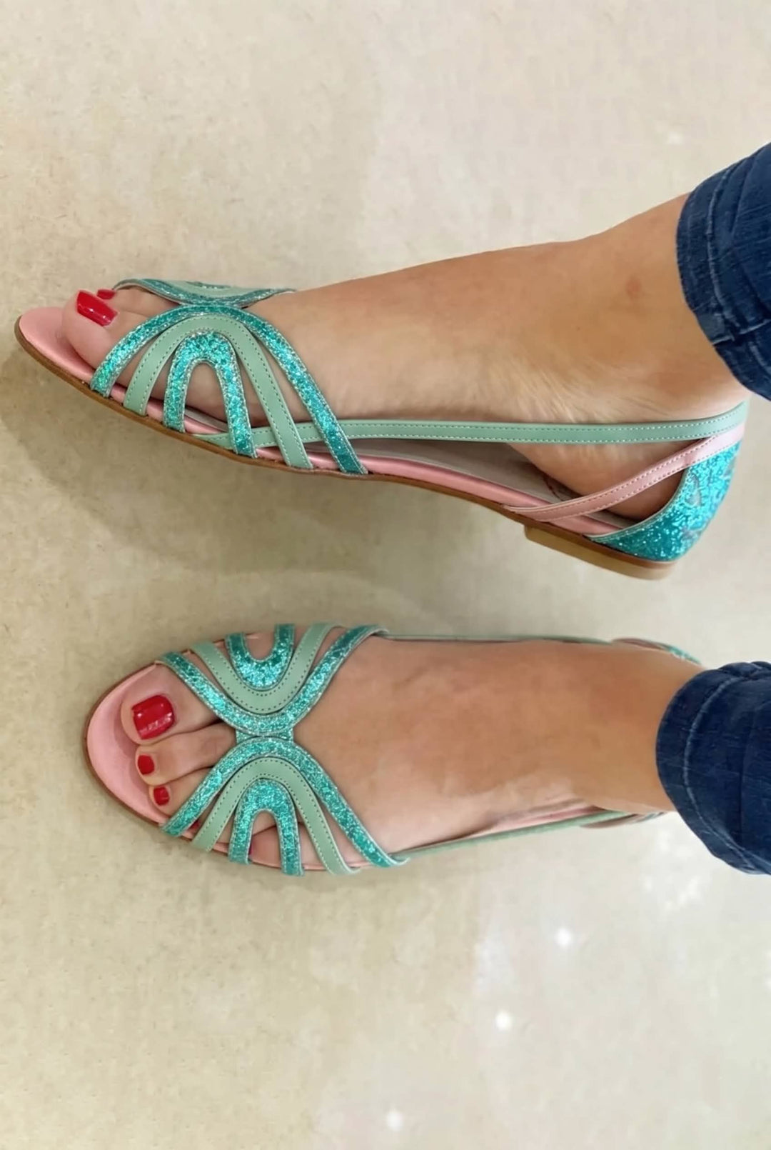 Genara | Open Toe Sandals with Metallic Shine