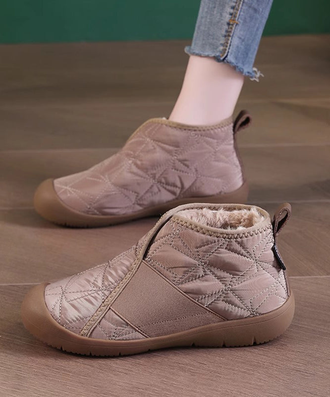 Khaki Wool-Lined Splicing Flat Shoes