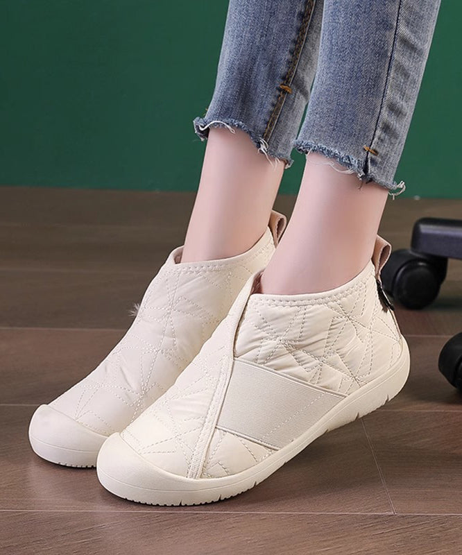 Khaki Wool-Lined Splicing Flat Shoes