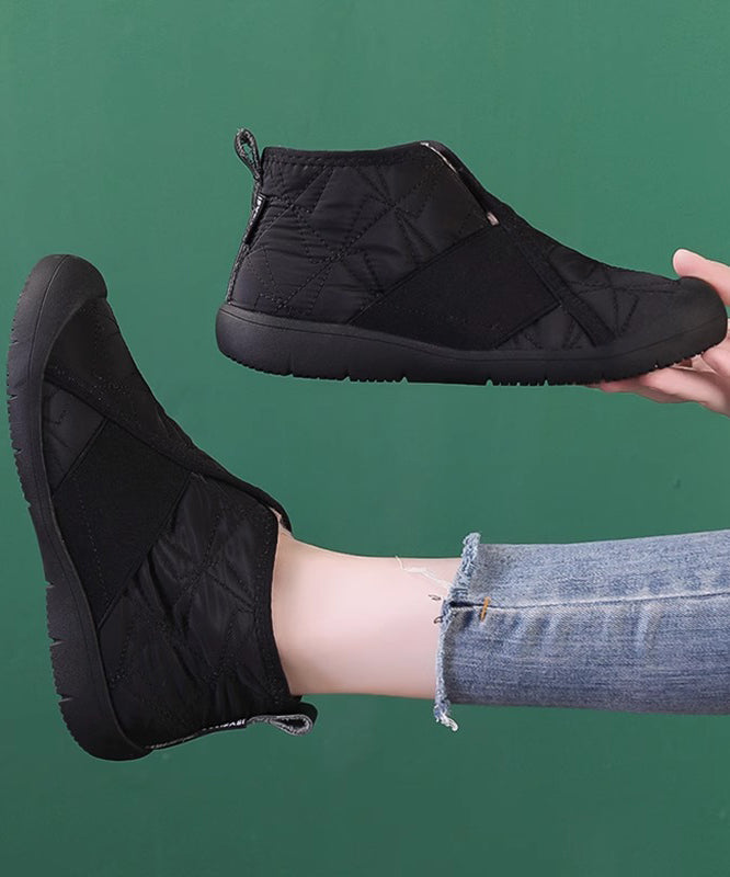Khaki Wool-Lined Splicing Flat Shoes
