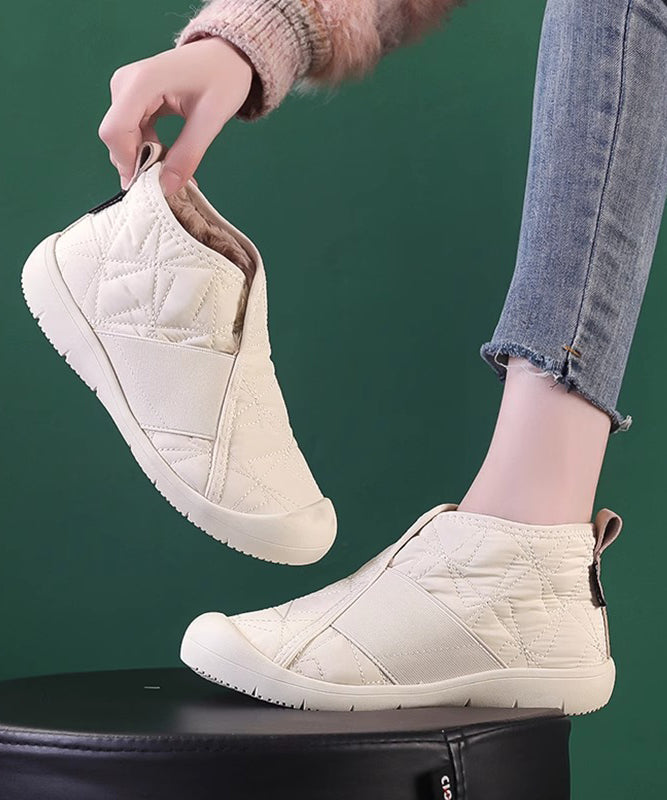 Khaki Wool-Lined Splicing Flat Shoes