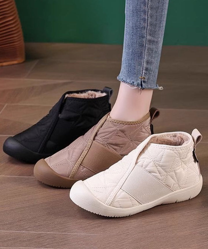 Khaki Wool-Lined Splicing Flat Shoes
