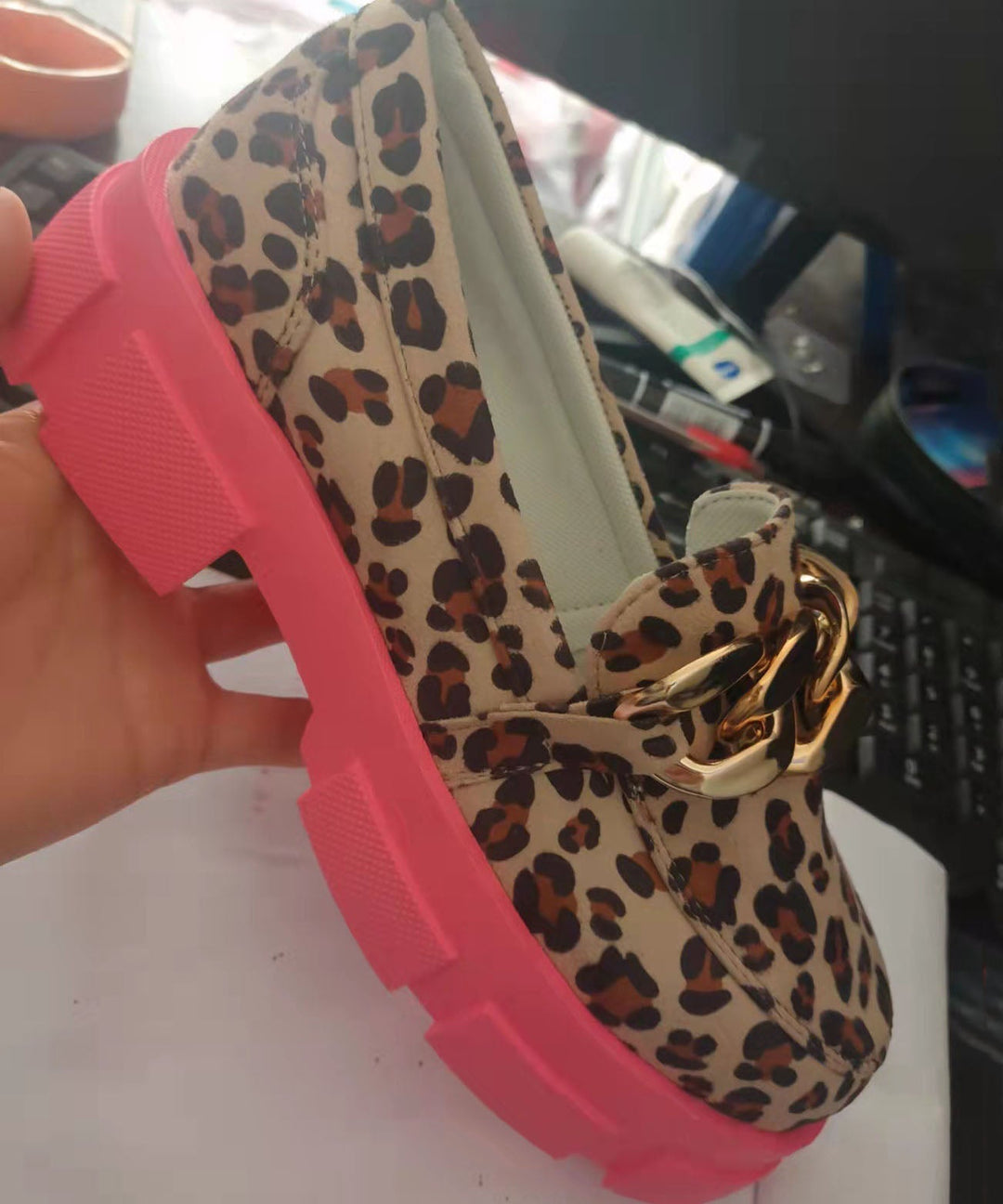 Leopard Sequin Platform Cotton Flats