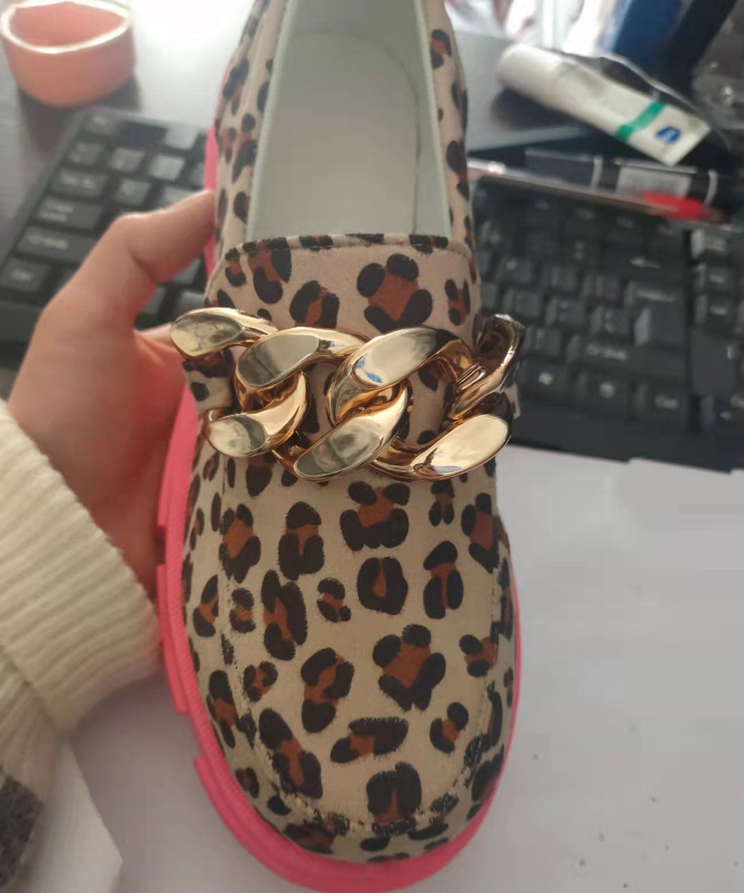 Leopard Sequin Platform Cotton Flats