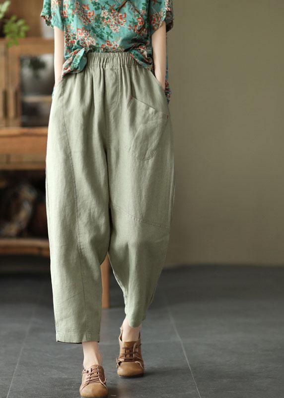Light Green Pocket Linen Summer Pants