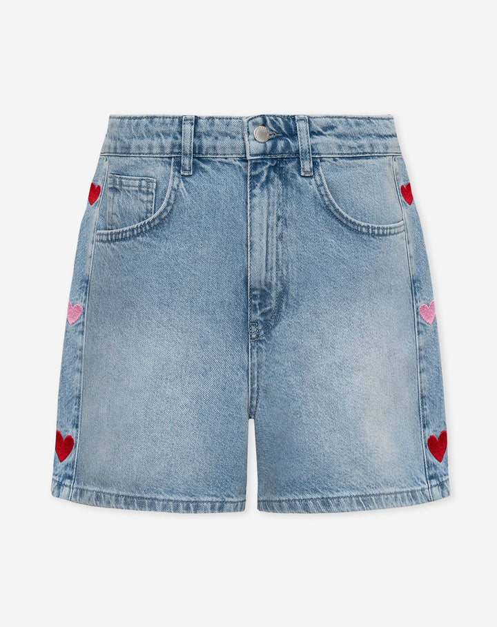 Heart | Red Pink Denim Mom Short
