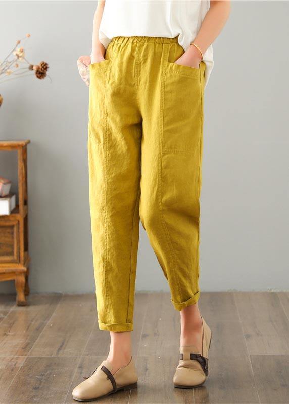 Yellow Cotton Linen Pocket Pants
