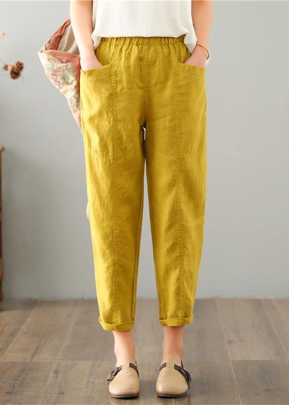 Yellow Cotton Linen Pocket Pants