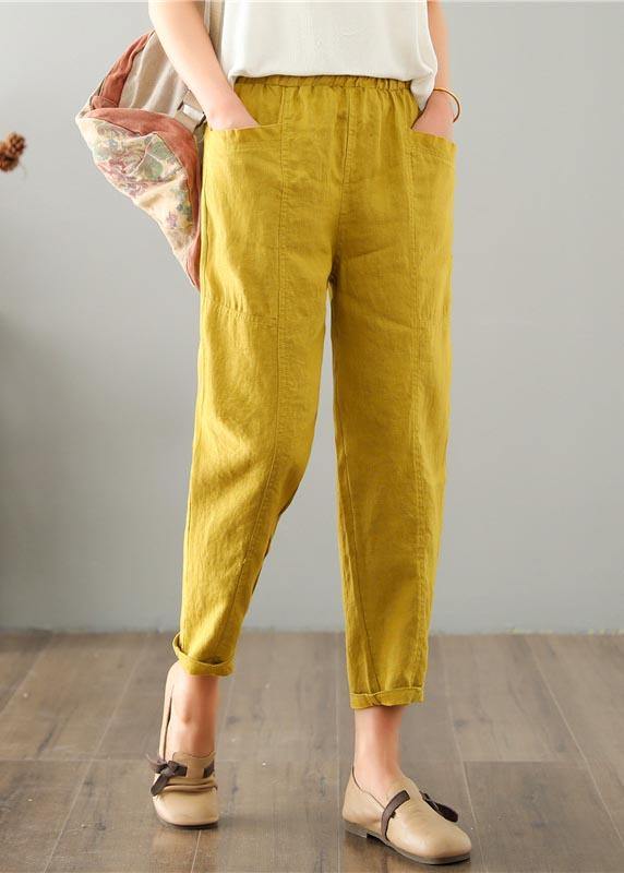 Yellow Cotton Linen Pocket Pants