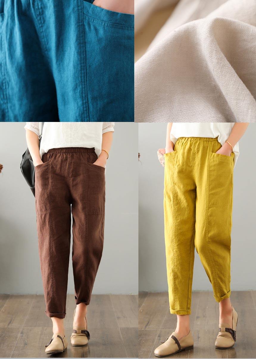 Yellow Cotton Linen Pocket Pants