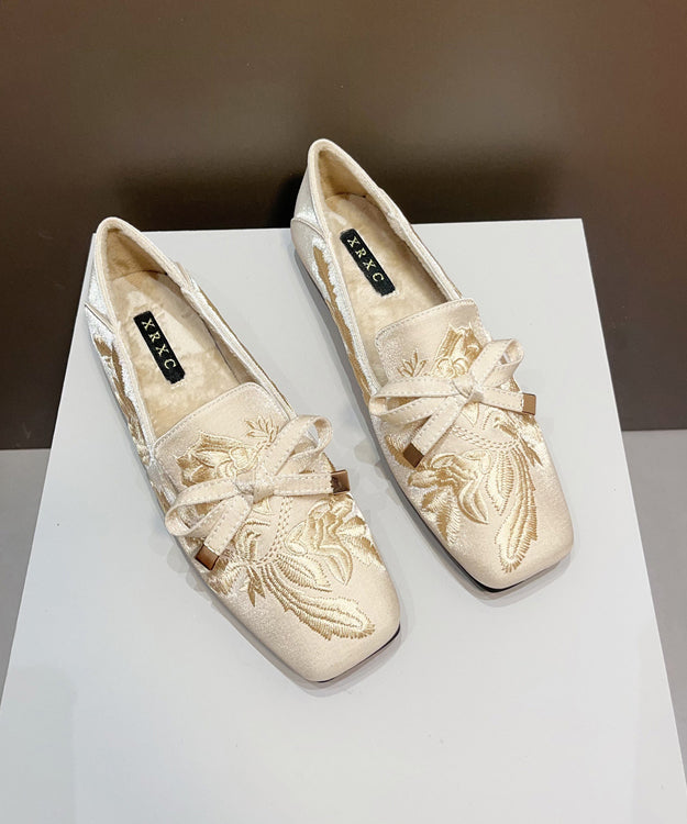 Black Embroidered Wool-Lined Flat Shoes