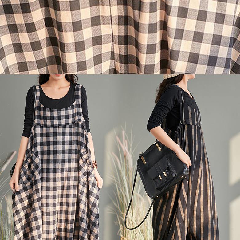 Plaid Cotton Linen Overall Jumpsuit