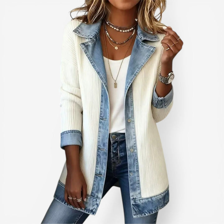 Remedios Women's Denim Jacket with Modern Layered Effect