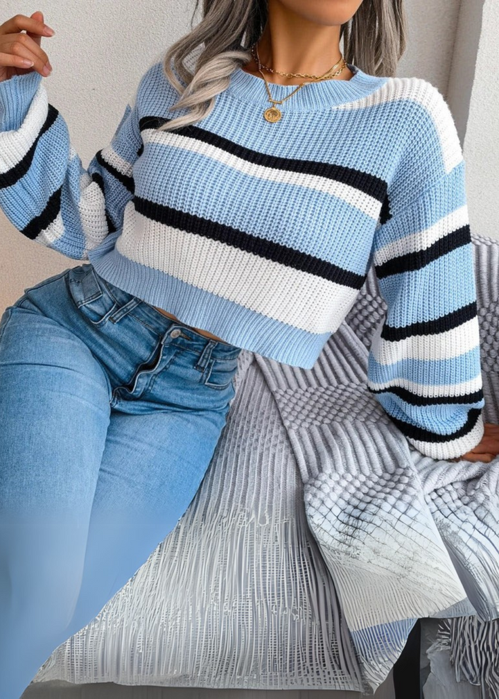 Cropped Striped Knit Sweater