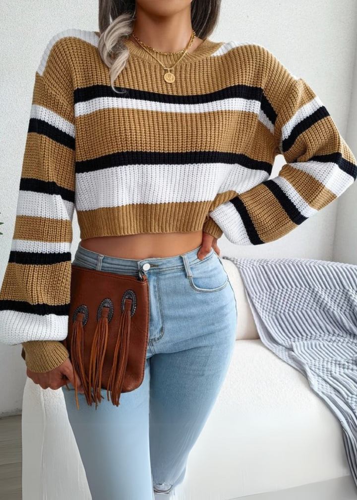 Cropped Striped Knit Sweater