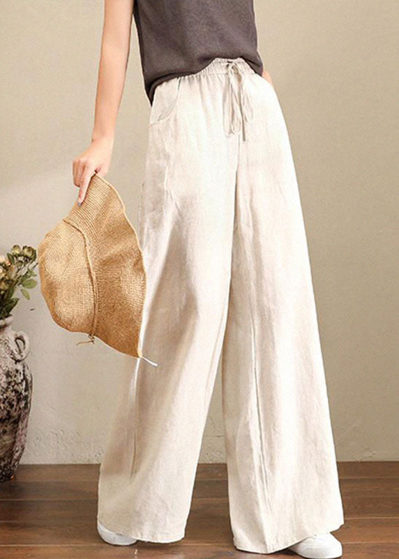 Orange Drawstring Straight Linen Pants