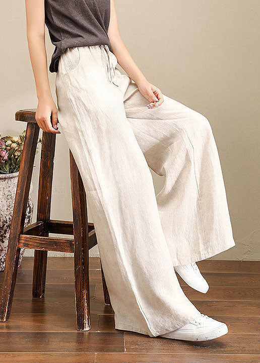 Orange Drawstring Straight Linen Pants