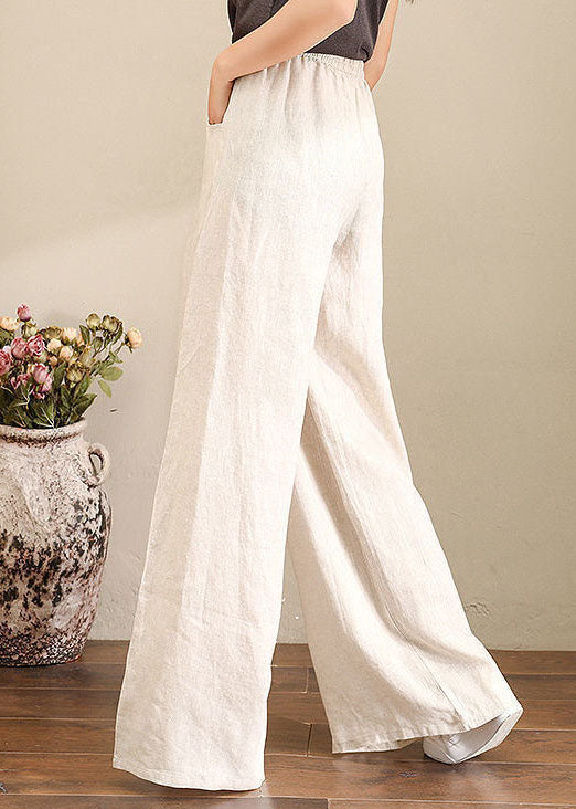 Orange Drawstring Straight Linen Pants