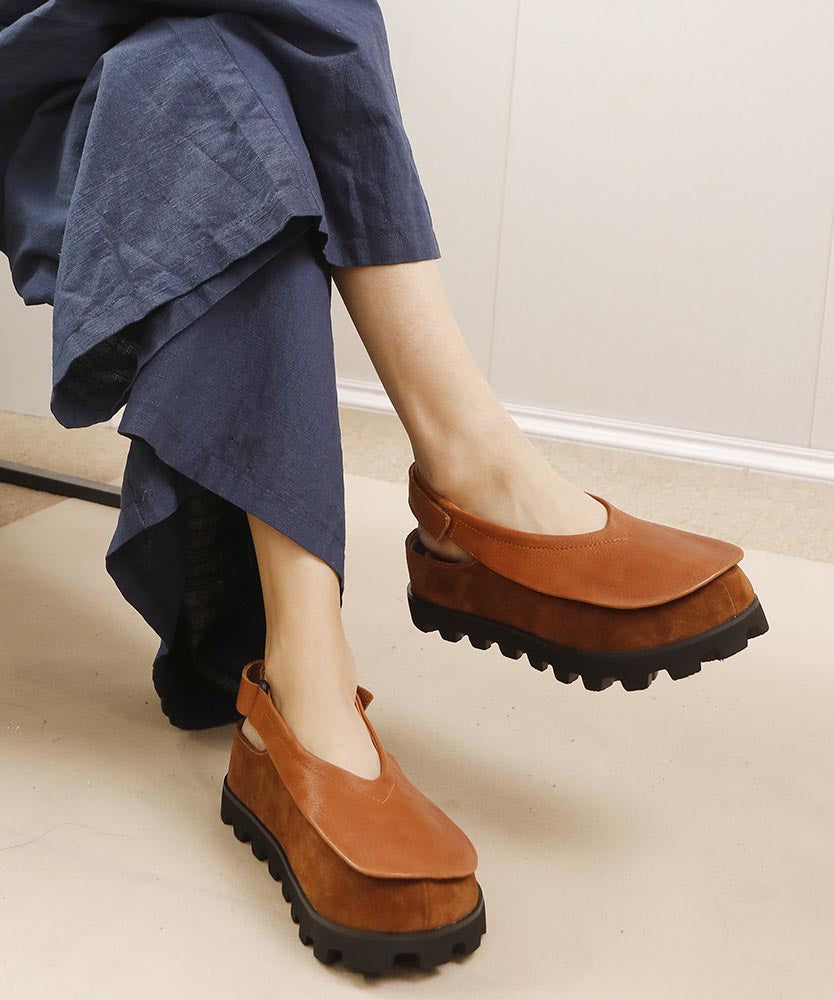 Brown Handmade Platform Flat Shoes