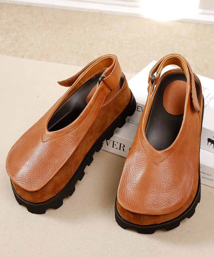 Brown Handmade Platform Flat Shoes