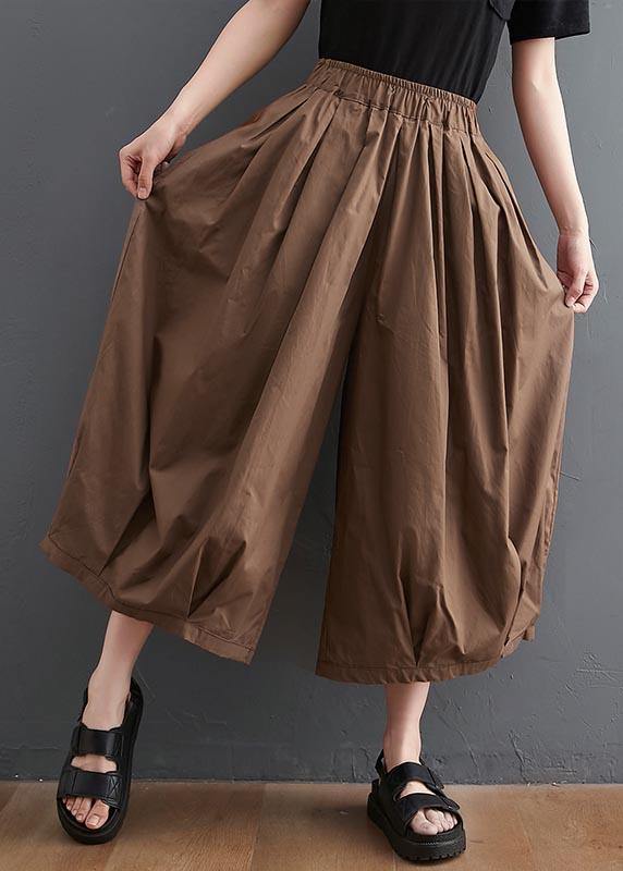 Brown Plus Size Wide-Leg Linen Pants