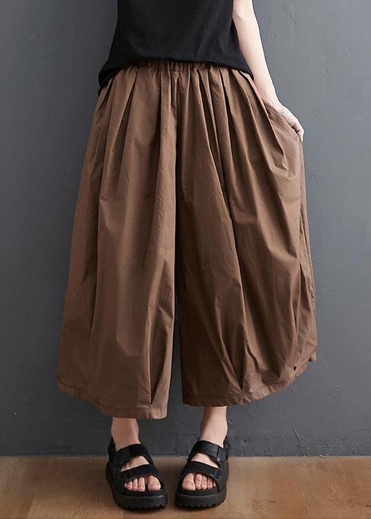 Brown Plus Size Wide-Leg Linen Pants