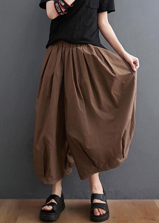 Brown Plus Size Wide-Leg Linen Pants