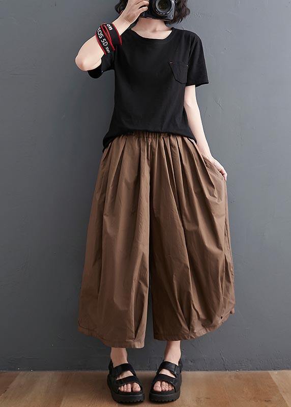 Brown Plus Size Wide-Leg Linen Pants