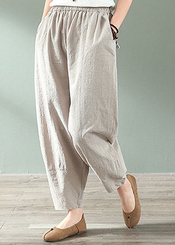 Plus Size Elastic Waist Linen Crop Pants