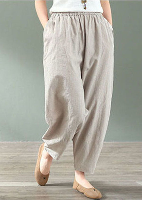 Plus Size Elastic Waist Linen Crop Pants