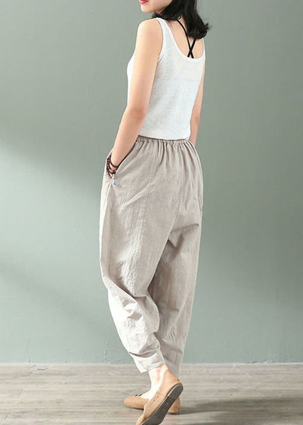 Plus Size Elastic Waist Linen Crop Pants