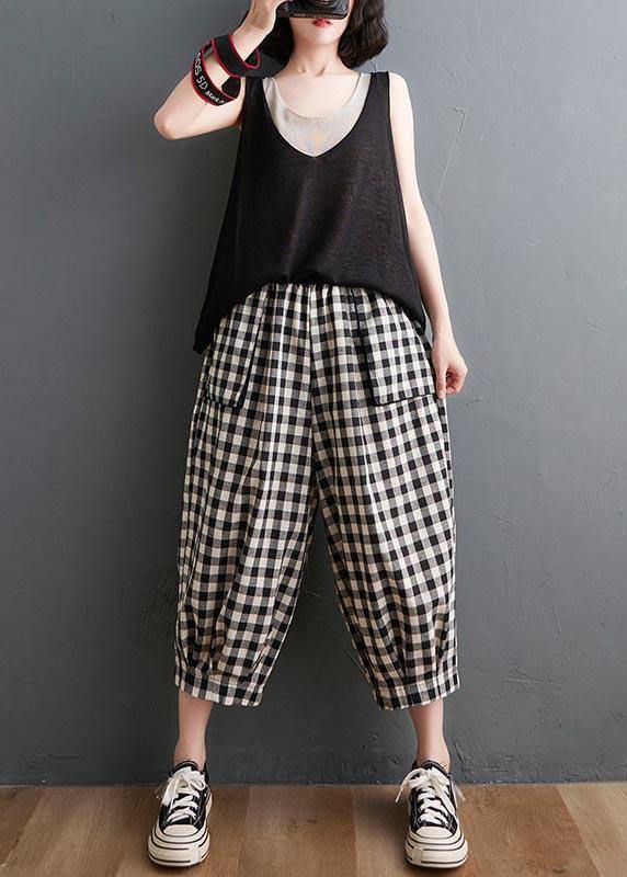 Plus Size Plaid Linen Harem Pants