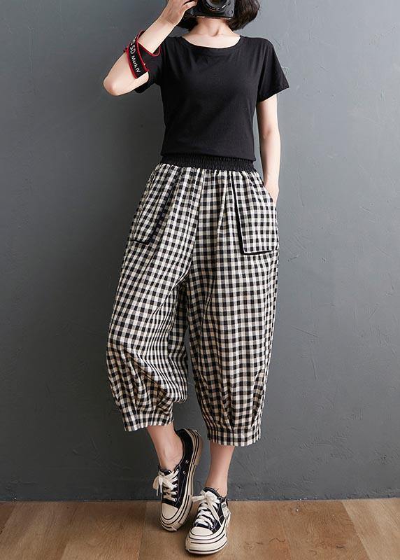 Plus Size Plaid Linen Harem Pants