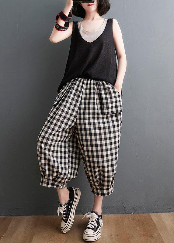Plus Size Plaid Linen Harem Pants