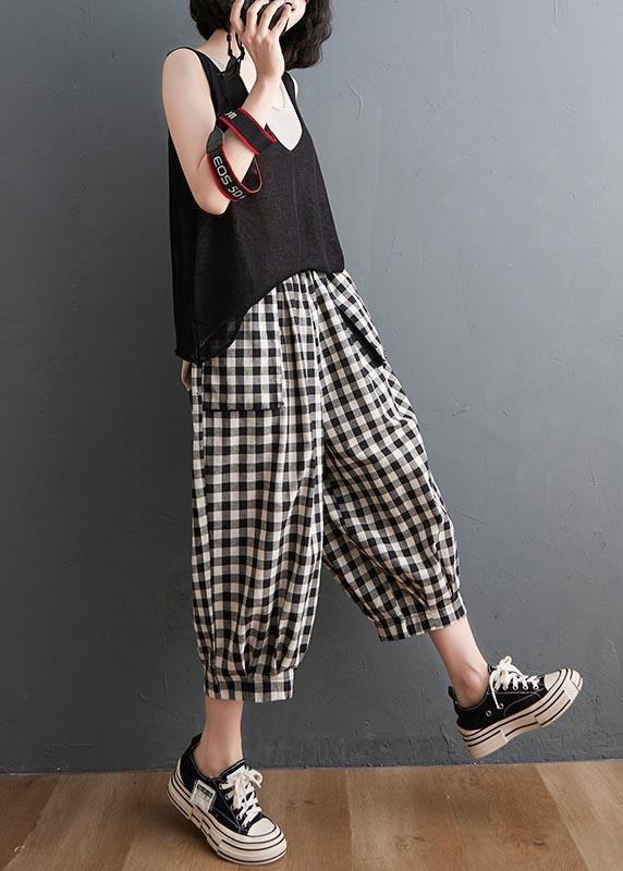 Plus Size Plaid Linen Harem Pants
