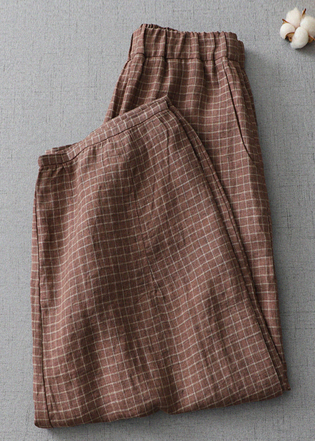 Plus Size Plaid Linen Crop Pants
