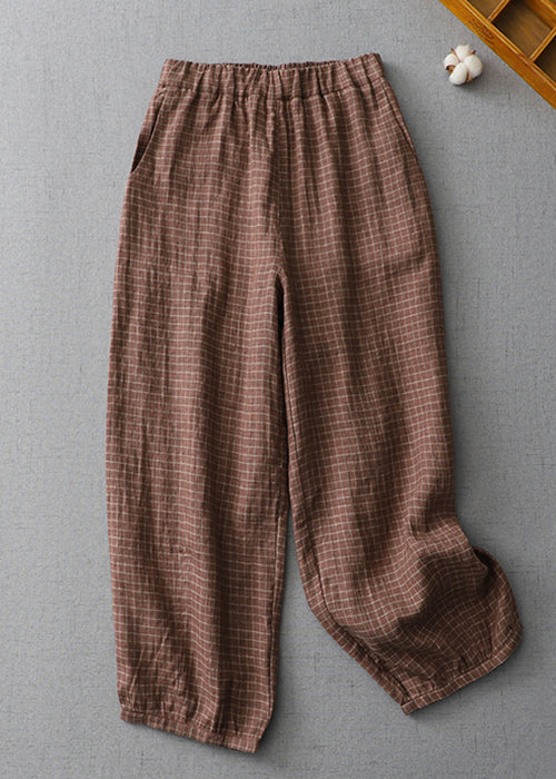 Plus Size Plaid Linen Crop Pants