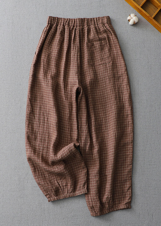 Plus Size Plaid Linen Crop Pants