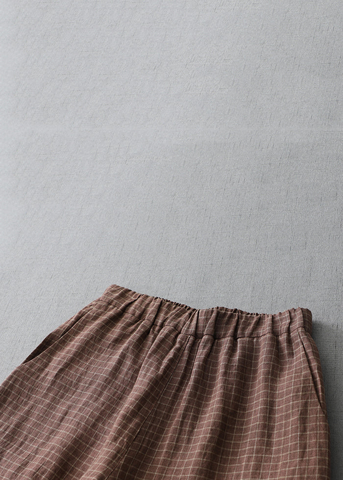 Plus Size Plaid Linen Crop Pants