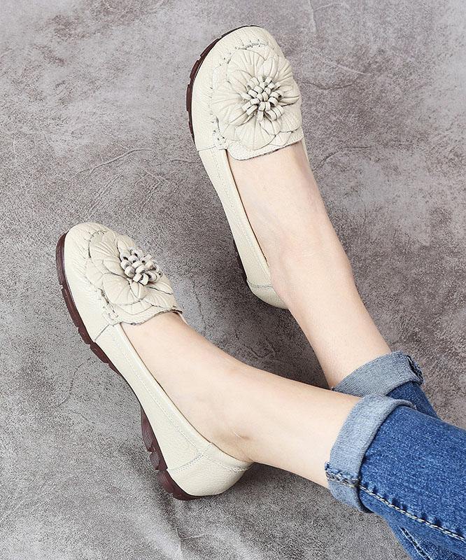 Red Cowhide Floral Flat Shoes