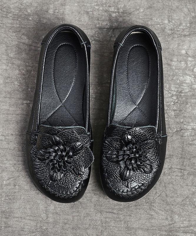 Red Cowhide Floral Flat Shoes
