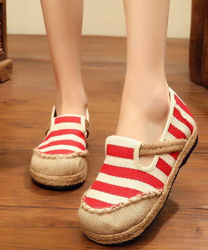 Red Striped Patchwork Flat Shoes