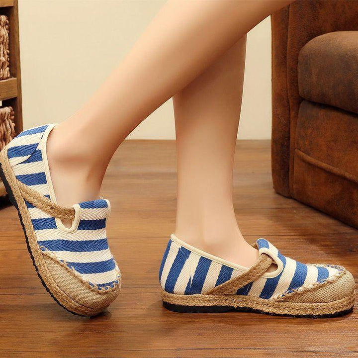 Red Striped Patchwork Flat Shoes