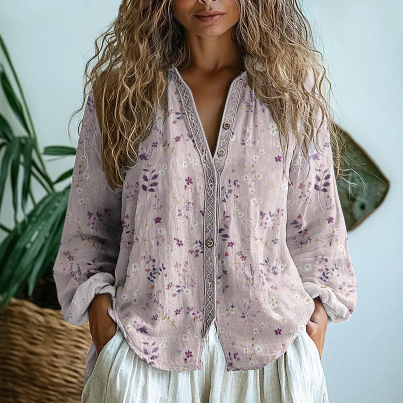 Renée | Printed V-Neck Long Sleeve Blouse