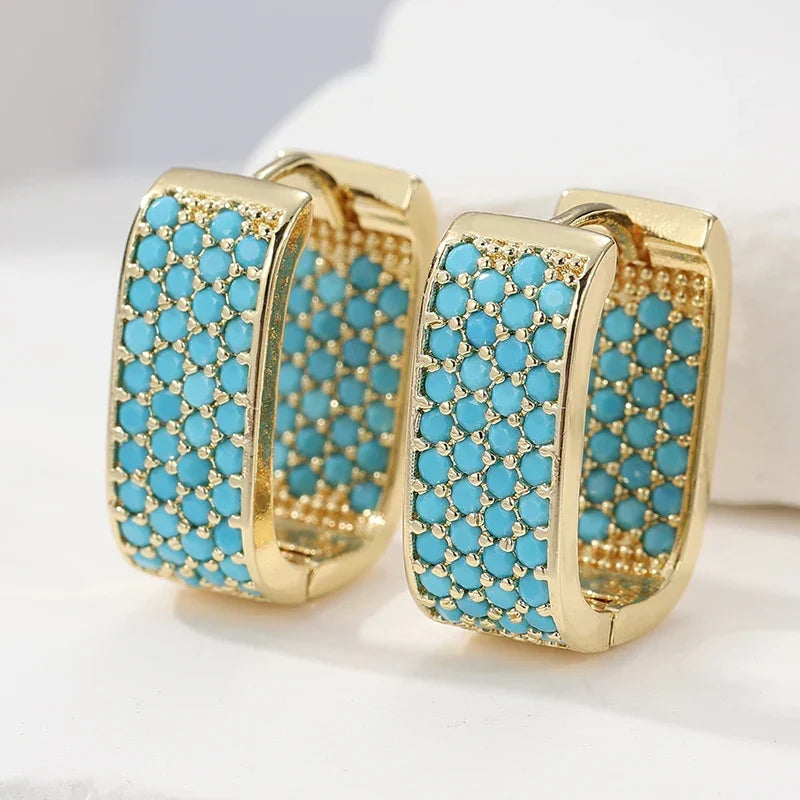 Hazel | Turquoise Pavé Gold Huggie Earrings