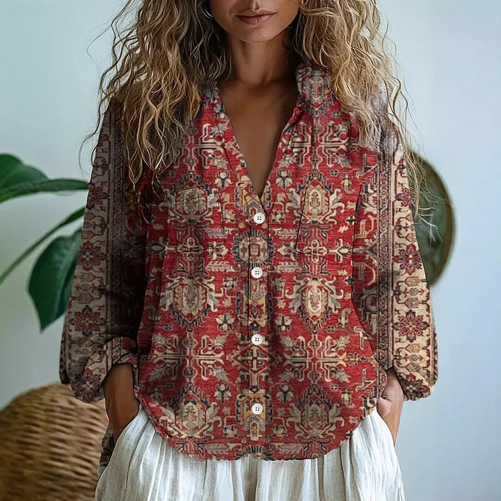 Renée | Printed V-Neck Long Sleeve Blouse
