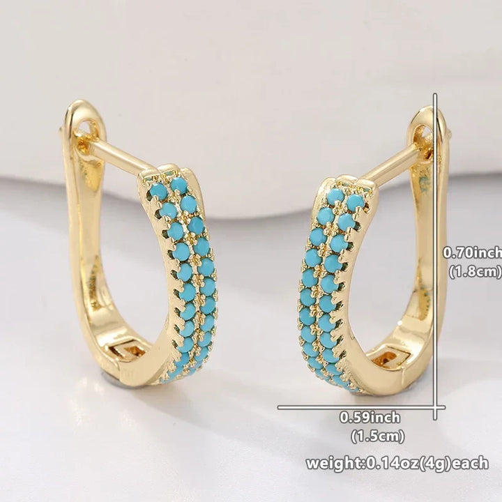 Mia | Turquoise Pavé Classic Gold Huggies