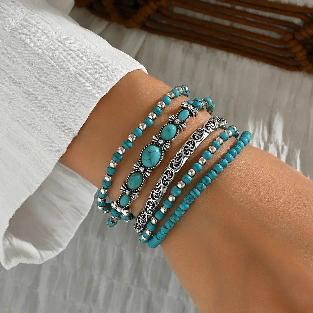 Zara | Boho Turquoise Bead Bracelet Set