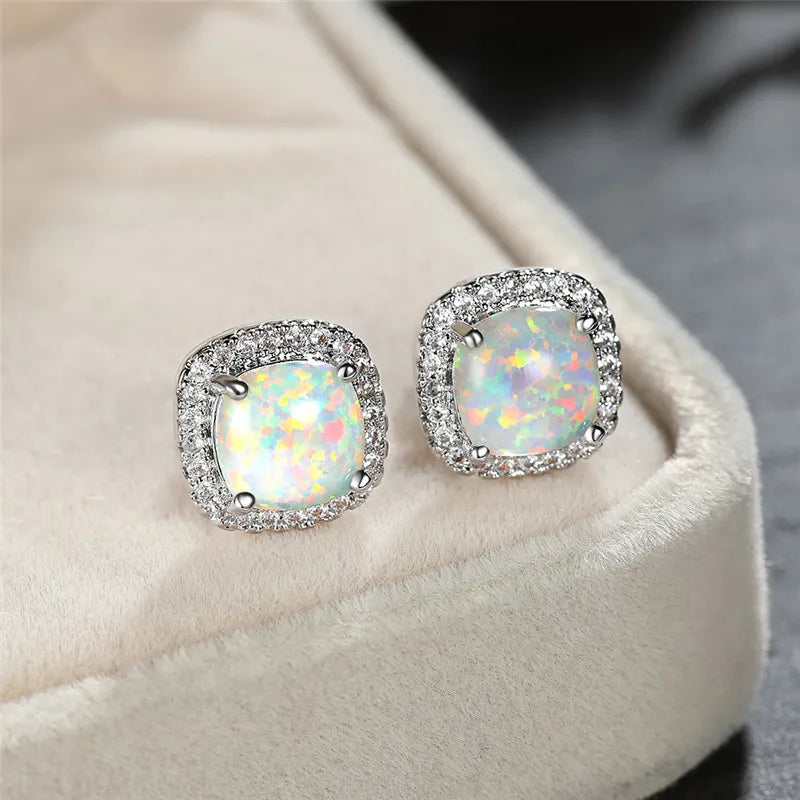Opal | Silver White Fire Opal Earrings